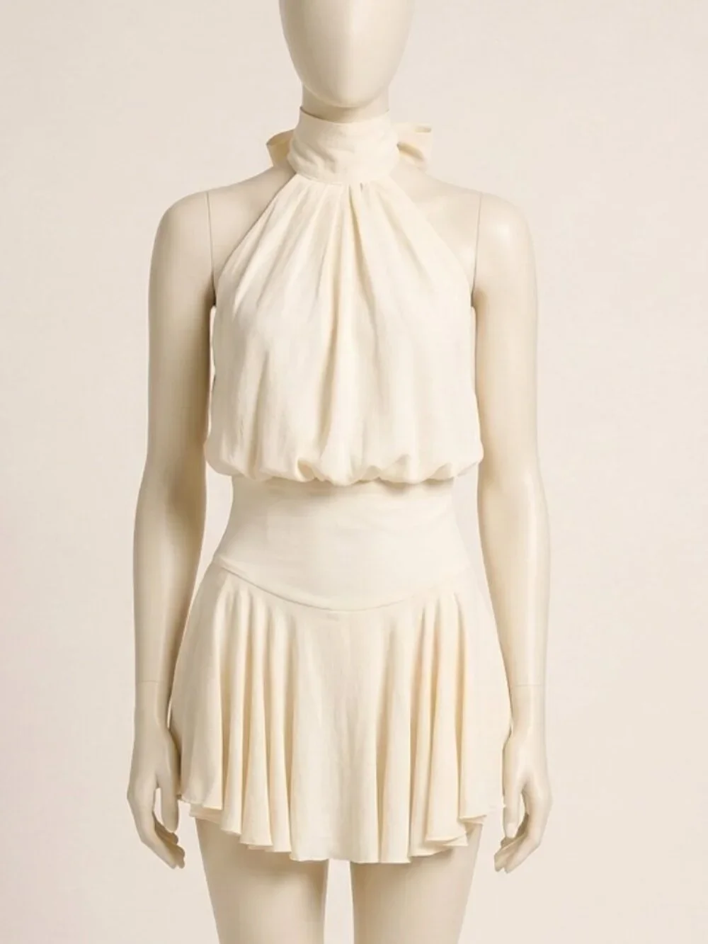 Cider Creme A-Line Mini Dress Built-In Shorts High Neck Scarf Size M - Picture 1 of 5